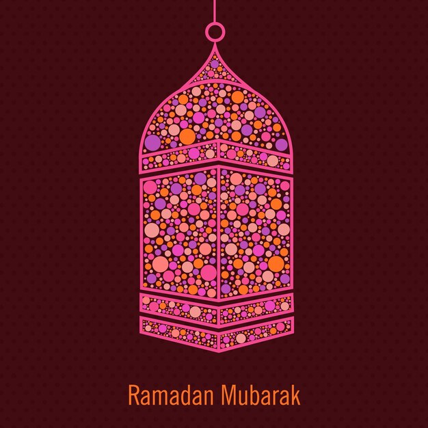 Linterna colorida colgada sobre fondo rojo para la celebración del mes sagrado de las oraciones islámicas de Ramadán Kareem