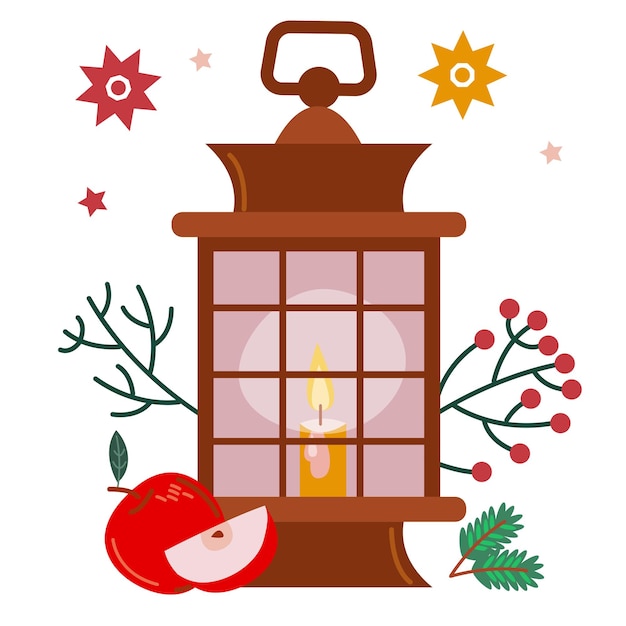 Linterna de decoración de invierno de Navidad con ilustración de diseño vectorial de velas 2