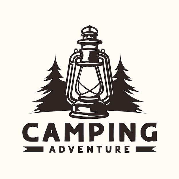 Linterna de diseño de aventura al aire libre y pinos.