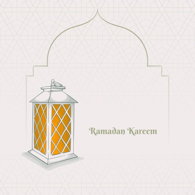 Linterna en diseño de dibujos animados con fondo islámico simple para el diseño de plantilla ramadán o eid