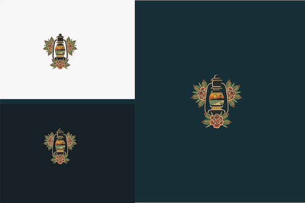 Linterna con diseño de ilustración de vector de flor rosa roja
