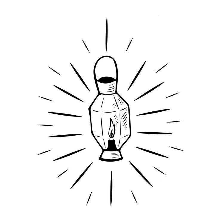 Vector linterna de estilo garabato dibujada a mano con haces de luz que emanan de ella ilustración vectorial