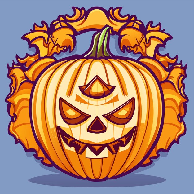 Vector linterna de halloween de calabaza aterradora dibujada a mano con una pegatina de dibujos animados plana y elegante