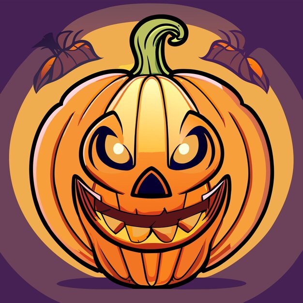 Vector linterna de halloween de calabaza aterradora dibujada a mano con una pegatina de dibujos animados plana y elegante