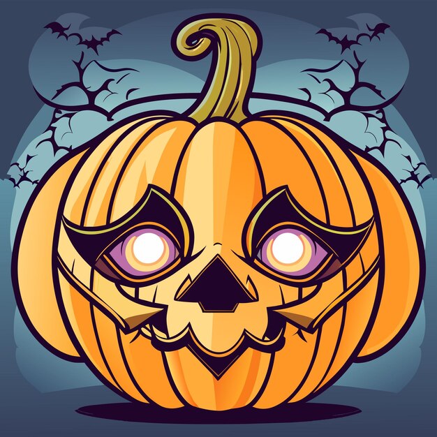 Vector linterna de halloween de calabaza aterradora dibujada a mano con una pegatina de dibujos animados plana y elegante