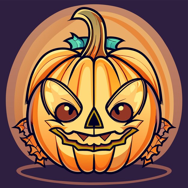 Vector linterna de halloween de calabaza aterradora dibujada a mano con una pegatina de dibujos animados plana y elegante