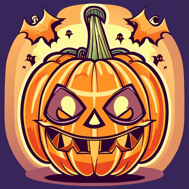 Linterna de Halloween de calabaza aterradora dibujada a mano con una pegatina de dibujos animados plana y elegante