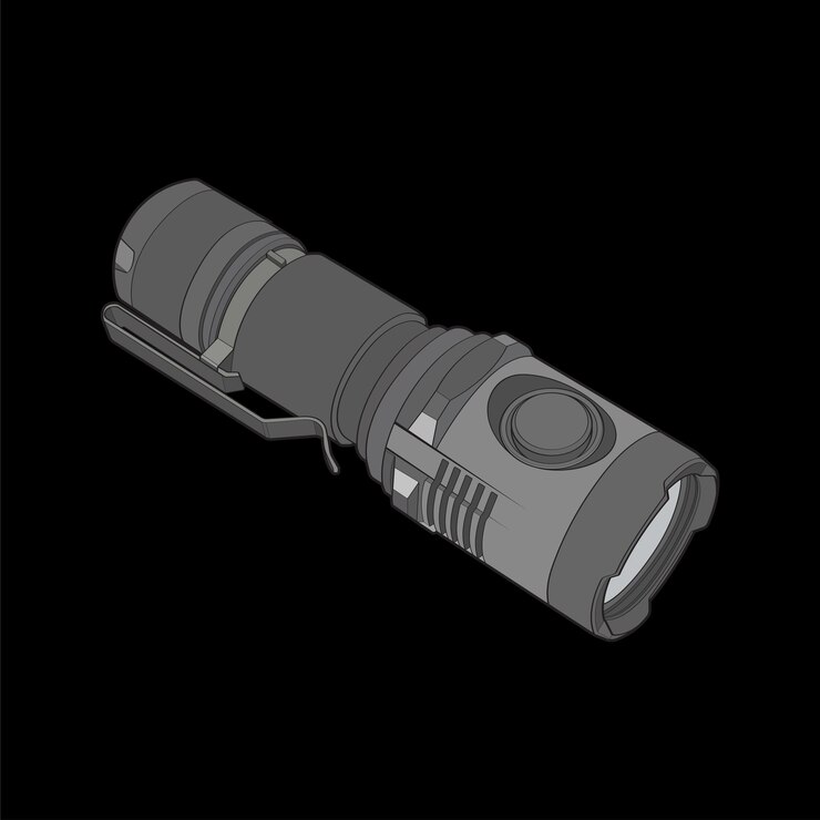 Vector linterna de icono plano de vector de luz iluminación de linterna con foco o flash ilustración de linterna de luz intermitente aislada sobre fondo negro ilustración vectorial eps 10