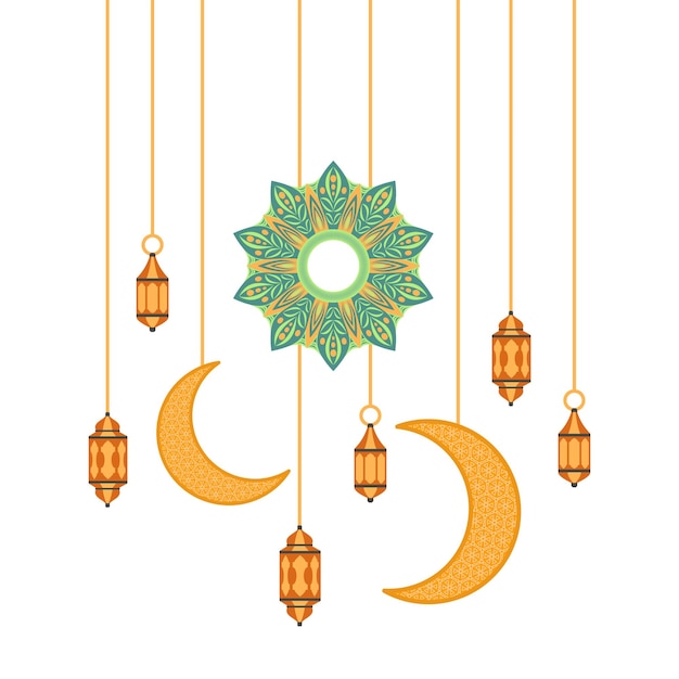 Linterna islámica con decoración de la frontera de la luna