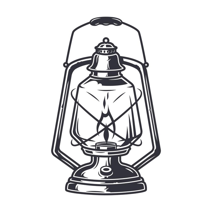 Vector linterna de lámpara de camping retro de queroseno monocromo