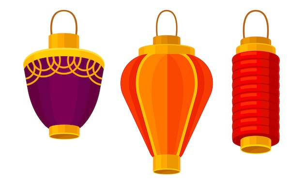 Linterna roja china de conjunto vectorial de forma cilíndrica
