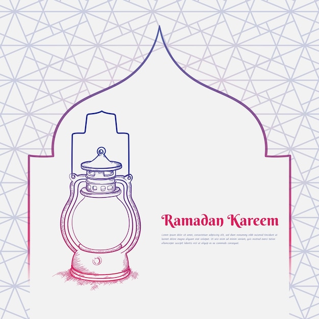 Linterna vintage en diseño dibujado a mano con fondo islámico para la plantilla de ramadan kareem