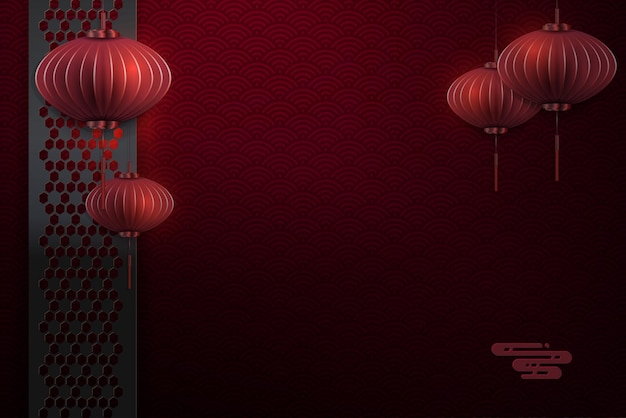 Linternas de aire de composición rojo oscuro en estilo de arte de papel