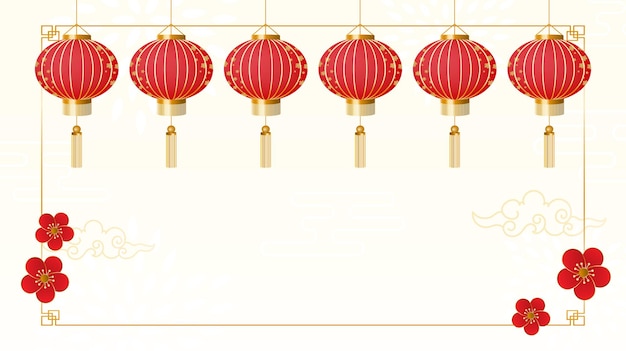 Linternas chinas colgando en un fondo de patrón tradicional Espacio para su texto Ilustración vectorial