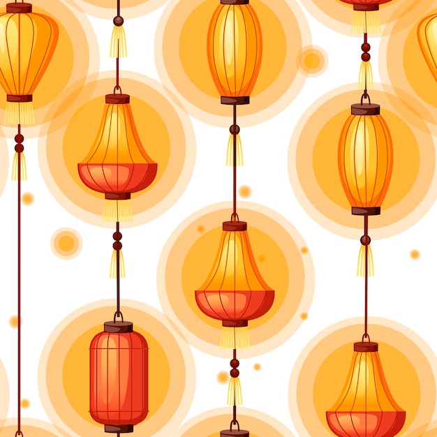 Linternas chinas en diferentes formas ilustración plana