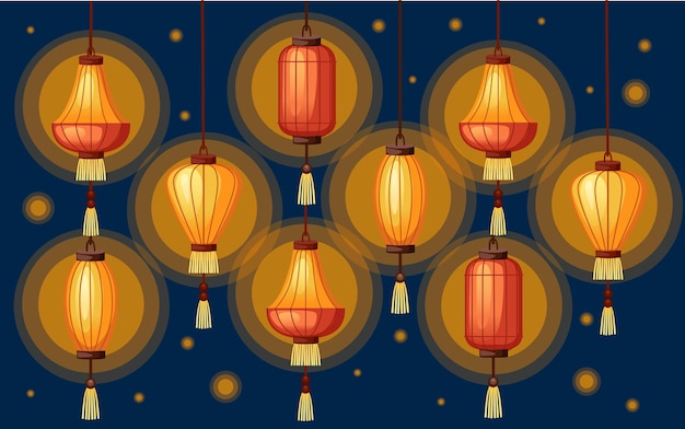 Linternas chinas en diferentes formas ilustración