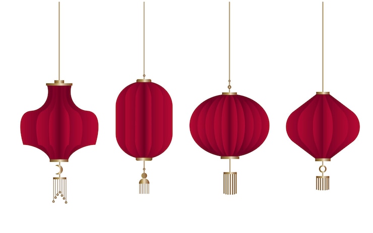 Vector linternas chinas rojas sobre fondo blanco elemento decorativo asiático diseño de año nuevo chino