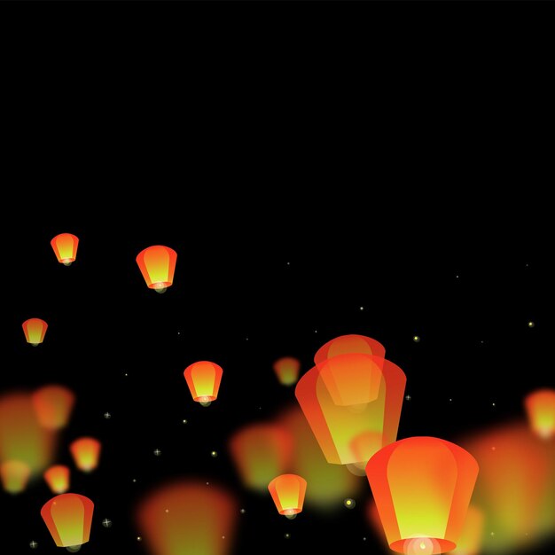 Las linternas flotando en el cielo nocturno