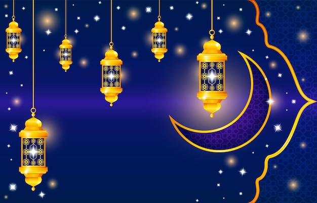 Linternas y luna de Ramadán