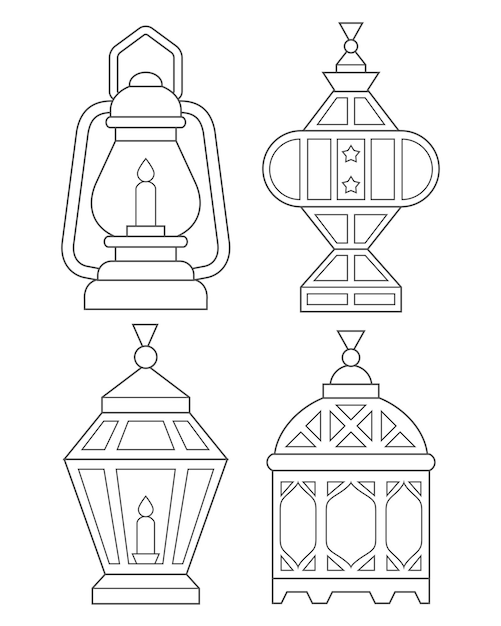 Linternas de Ramadán para colorear ilustración vectorial de la página