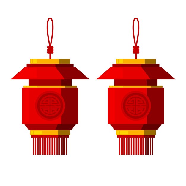 Linternas rojas orientales ilustración vectorial Año Nuevo chino diseño plano clip art decoración