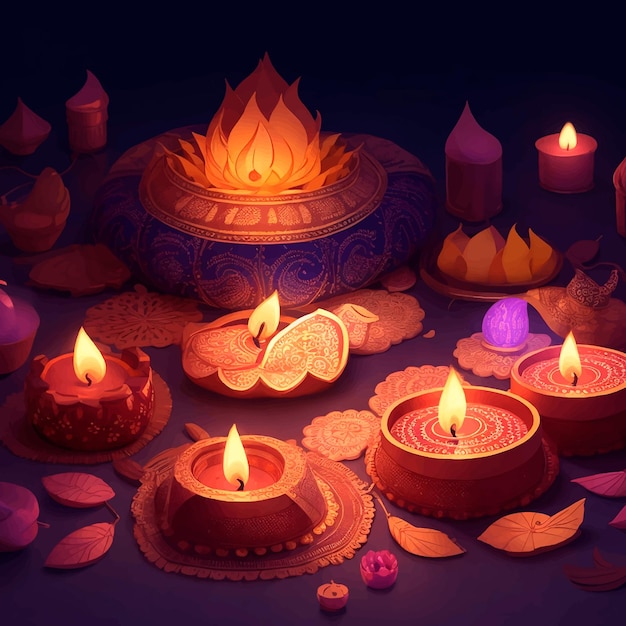 Linternas de velas sobre la alfombra para la ilustración de diwali.