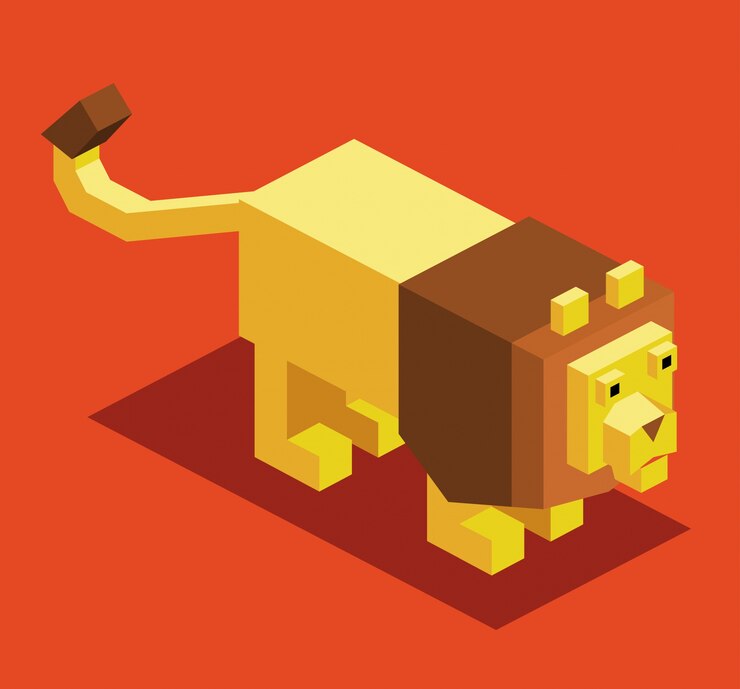 Vector lion 3d pixelate