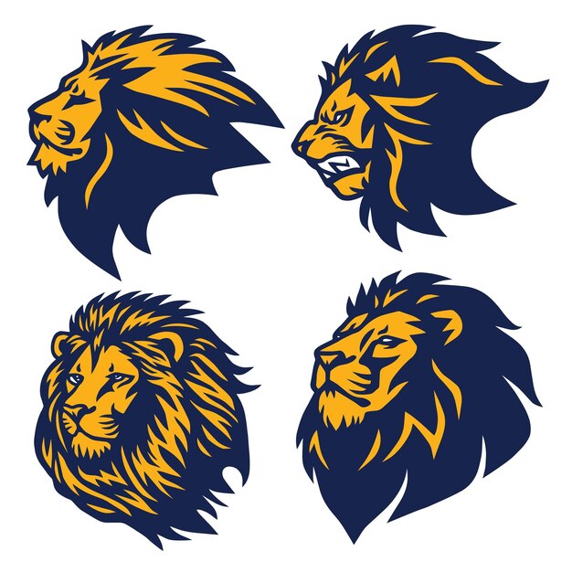 Lion head logo set esport sports mascot colección premium diseño vectorial