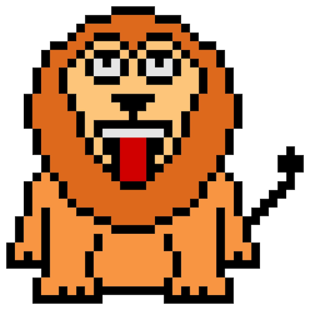 Lion pixel art aislado sobre fondo blanco ilustración vectorial