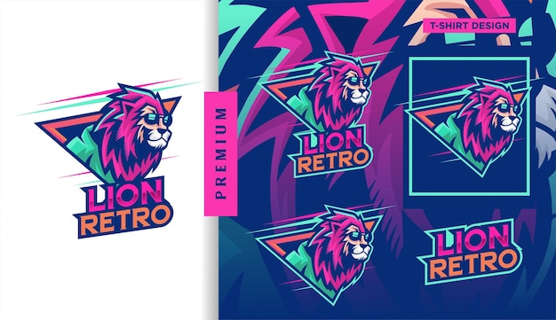 Lion Retro Colorful Gaming mascota esport logo diseño personaje