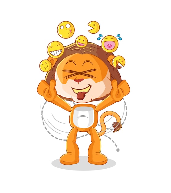 Lion risa y simulacro de personaje de dibujos animados mascota vector