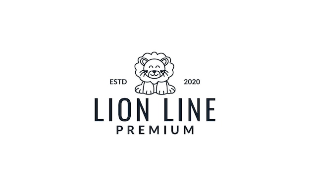 Lion stand linda sonrisa dibujos animados línea logo icono vector ilustración