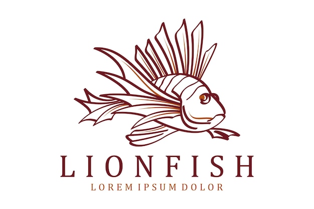 Vector lionfish pteoris coral lion fish ocean creature sketch dibujo diseño de logotipo para tropical seafood res
