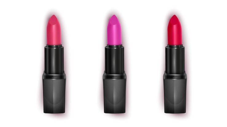 Vector lipstick collection three vibrant colors on white