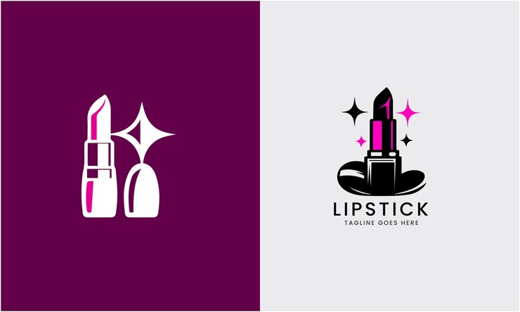 Vector lipstick logotipo labios icono rojo rostro femenino lápiz labial diseño gráfico símbolo minimalista