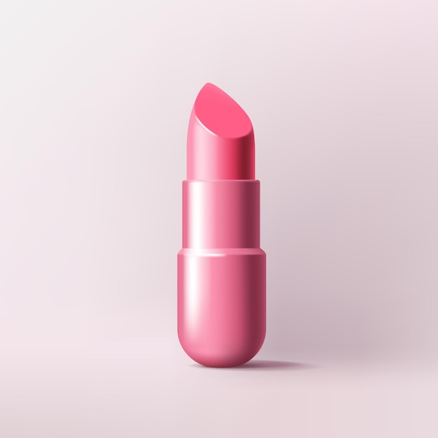 Lipstick tubo rosa maquillaje concepto cosmético icono de renderización vectorial 3D estilo minimalista de dibujos animados aislado