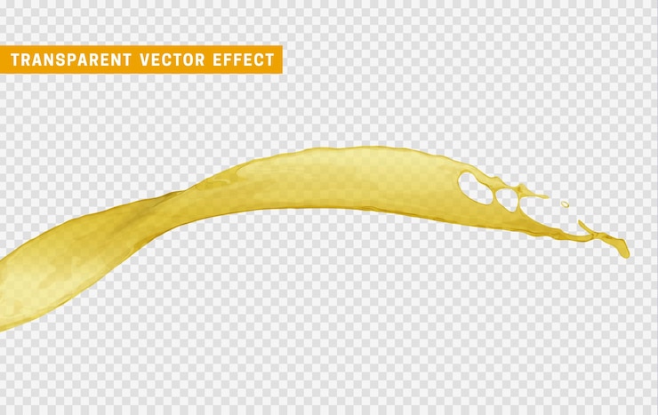 Vector un líquido de color dorado. aceite dorado o salpicaduras de miel, elementos de diseño aislados realistas. efecto de vector de transparencia.