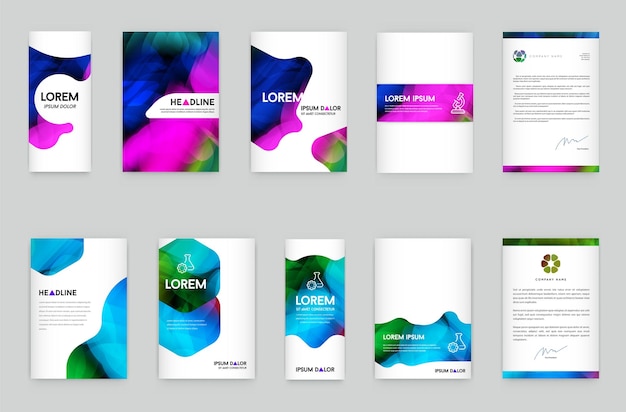 Líquido colorido abstracto y diseño de cubierta fluida Patrón de cartel geométrico mínimo Gradientes Fondos Vector