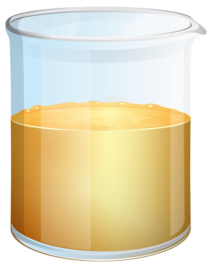 Vector líquido de oro en un recipiente transparente