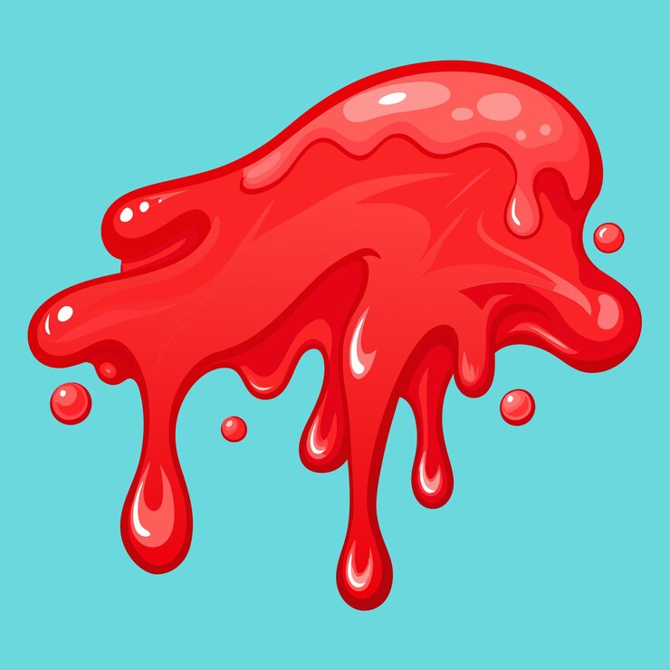 Vector liquido que gotea limo rojo charco de sangre y goteo de sangre
