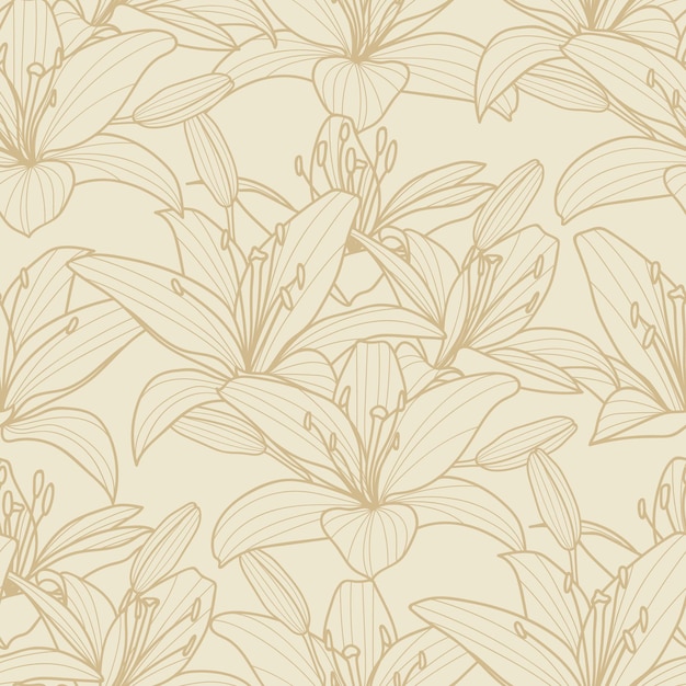 Lirio patrón floral vintage sin costuras repetidor vector floral impreso cálido neutral