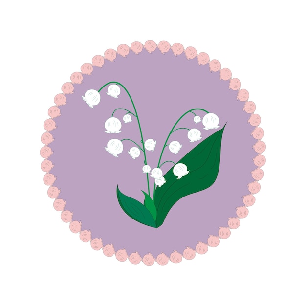 Lirio del Valle dibujado a mano Marco de flores vectorial fondo circular púrpura Lirio del valle rosa