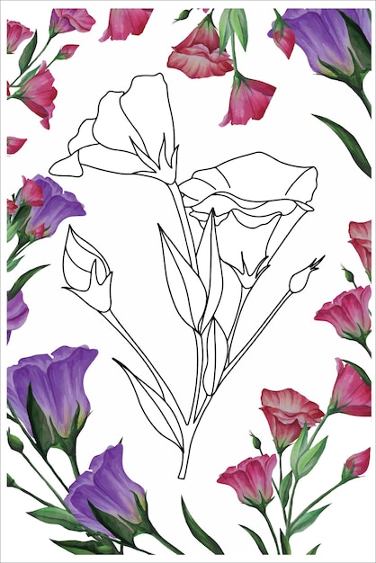 Lisianthus flor eustoma libro para colorear con flores para la relajación flor decorativa en estilo garabato