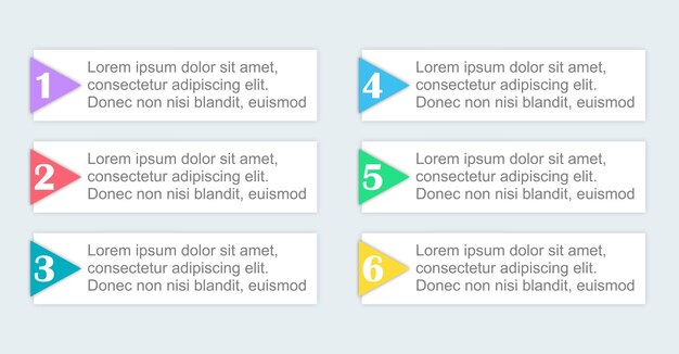 Lista de bloques de infografías con números y flechas