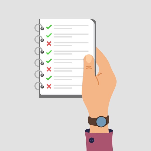 Lista de compras en la mano icono en estilo plano Páginas de memorando Ilustración vectorial en fondo aislado Planificador diario Signo concepto de negocio