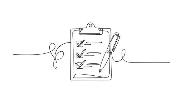Lista de comprobación de arte de línea minimalista Dibujo en una línea del portapapeles de la tarea e Ilustración vectorial de la pluma