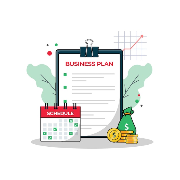Lista de comprobación de datos de presupuesto y estrategia de plan de negocios Ilustración vectorial