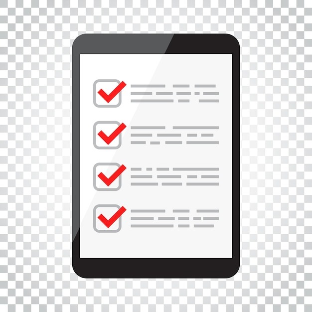 Lista de comprobación para hombres de negocios con tableta Ícono de lista de comprobación Ilustración vectorial plana Pictograma de concepto de negocio simple