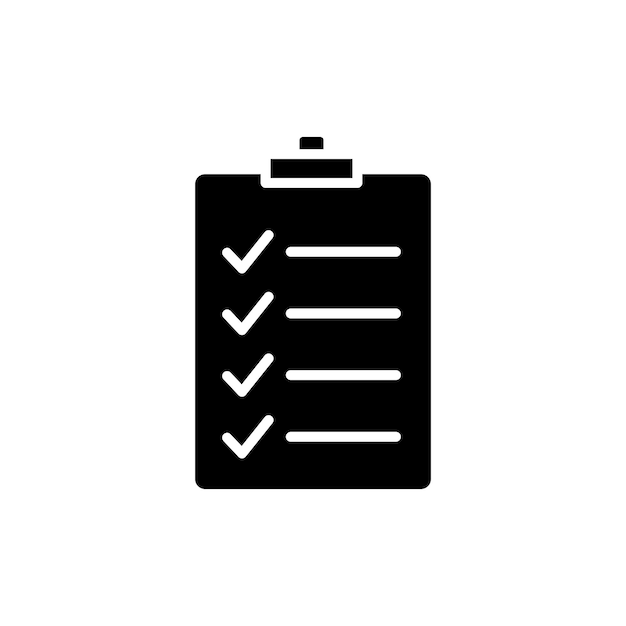 Lista de comprobación de íconos conjunto de comprobación documento cartón de recortes símbolo vectorial informe de prueba papel signo oficina comprobación lista de agenda icono lista de control de calidad con casilla de comprobación