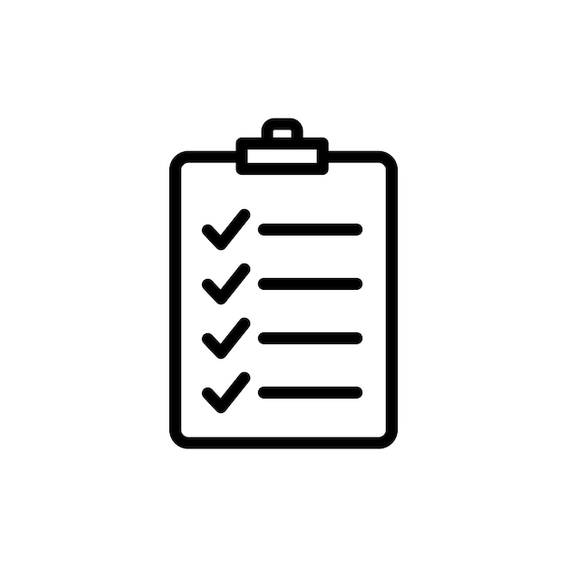 Lista de comprobación de íconos conjunto de comprobación documento cartón de recortes símbolo vectorial informe de prueba papel signo oficina comprobación lista de agenda icono lista de control de calidad con casilla de comprobación